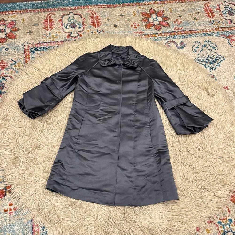Elie Tahari gray real silk bubble sleeve coat